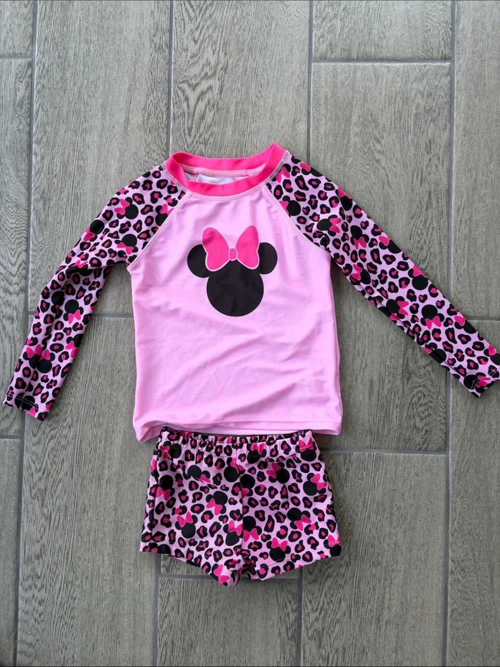 Disney Pink & Black Minnie Mouse Girls Rashguard Swim Set